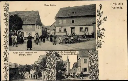 Ak Laubach im Hunsrück, Kleine Gasse, Große Gasse, evangel. Kirche