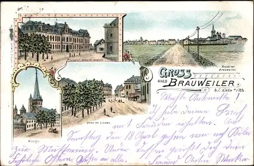 Litho Brauweiler Pulheim Nordrhein Westfalen, Provinzial Arbeitsanstalt, Kirche, Unter den Linden