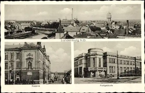 Ak Břeclav Lundenburg Südmähren, Gesamtansicht, Kaserne, Post