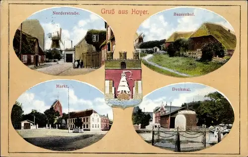 Wappen Ak Højer Hoyer Dänemark, Norderstraße, Bauernhof, Denkmal, Markt