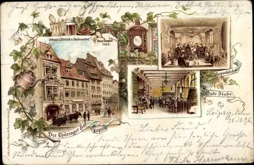 Litho Leipzig in Sachsen, Gasthaus Thüringer Hof, Corpsstübchen Gute Stube