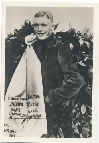 Sammelbild Helden der Luft, Serie G Bild 51 Werner Landmann, Weltrekord  Albatroß-Doppeldecker 1914