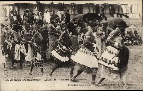 Ak Dakar Senegal, Tanzende Afrikaner in Trachten