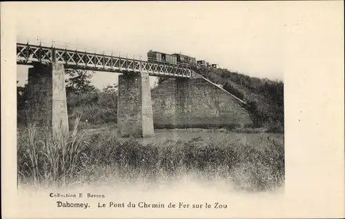 Ak Dahomey Benin, Le Pont du Chemin de Fer sur le Zou, Eisenbahnbrücke