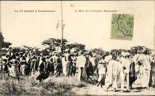 Ak Dahomey Benin, le Mat de Cocagne, Juileta a Portonovo