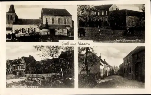 Ak Tüddern Selfkant Nordrhein Westfalen, Kirchstraße, Haus Blumenthal, Kirche, Bahnhofstraße