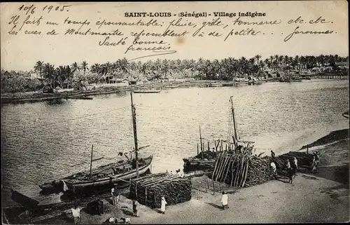 Ak Saint Louis Senegal, Village indigène, bateaux, bois