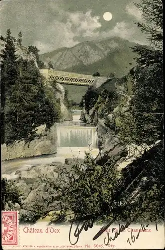 Mondschein Ak Château d'Œx Oex Kanton Waadt, Pont de la Chaudame