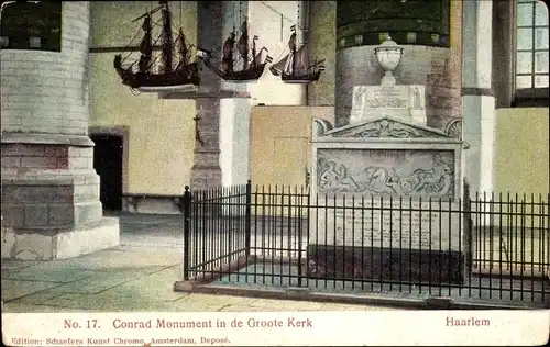 Ak Haarlem Nordholland Niederlande, Conrad Monument in de Groote Kerk