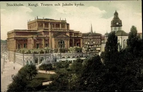 Ak Stockholm Schweden, Kungl. Teatern och Jakobs kyrka