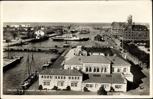 Ak Malmö Schweden, Blick auf den Hafen, Dampfer