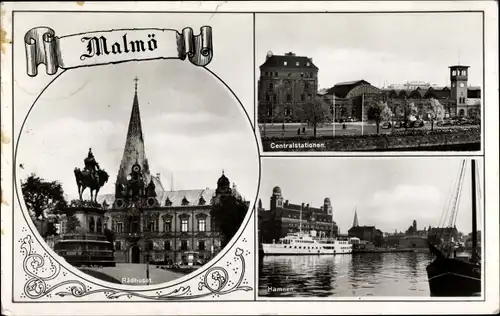 Ak Malmö Schweden, Radhuset, Centralstationen, Hamnen