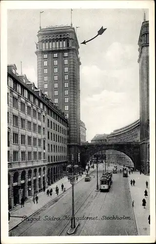 Ak Stockholm Schweden, Pagod. Södra Kringstornet, Straßenbahn, Passanten