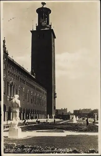 Ak Stockholm Schweden, Stadshuset, Gartenpartie