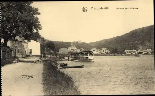 Ak Profondeville Wallonien, voilier, Arrivee des bateaux