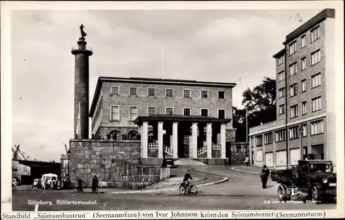 Ak Göteborg Schweden, Sjöfartsmuséet, Standbild Sjömanshustrun, Seemannsturm