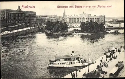 Ak Stockholm Schweden, Norrström med Strömparterren och Rikdagshuset