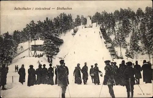 Ak Saltsjöbaden Schweden, Skidbacken, Partie an die Skipiste