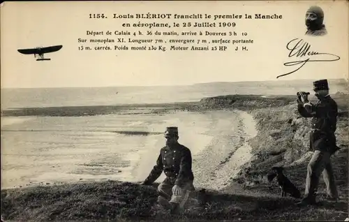 Ak Louis Bleriot franchit le premier la Manche en aeroplane 1909