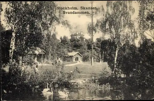 Ak Skansen Stockholm Schweden, Svandammen