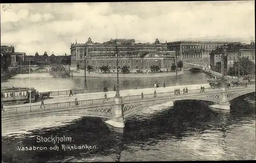 Ak Stockholm Schweden, Vasabron och Riksbanken