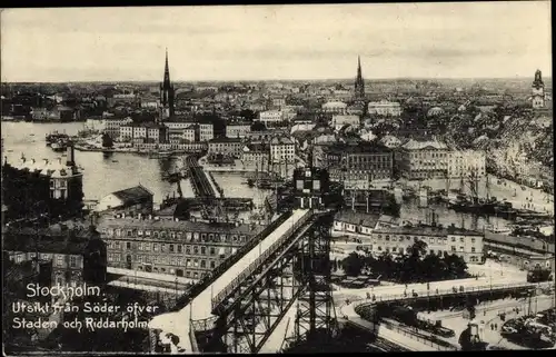 Ak Stockholm Schweden, Utsikt fran Söder öfver Staden och Riddarholmen