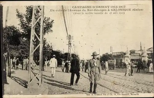 Ak Saloniki Thessaloniki Griechenland, Un coin de l'Avenue du Roi Georges, Campagne d'Orient 1914