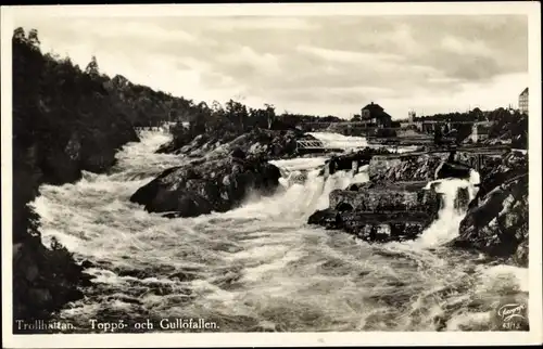 Ak Trollhättan Schweden, Toppö- och Gullöfallen