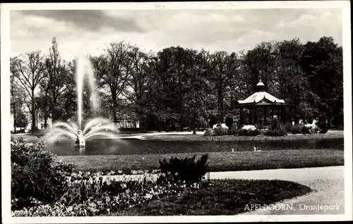 Ak Apeldoorn Gelderland, Oranjepark, Fontäne