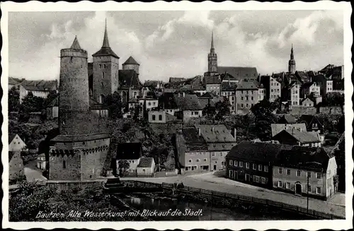 Ak Bautzen in der Oberlausitz, Alte Wasserkunst mit Blick auf die Stadt