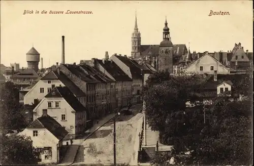 Ak Bautzen in der Oberlausitz, Blick in die äußere Lauenstraße, Kirchtürme