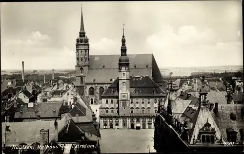 Ak Bautzen in der Oberlausitz, Rathaus mit Petridom