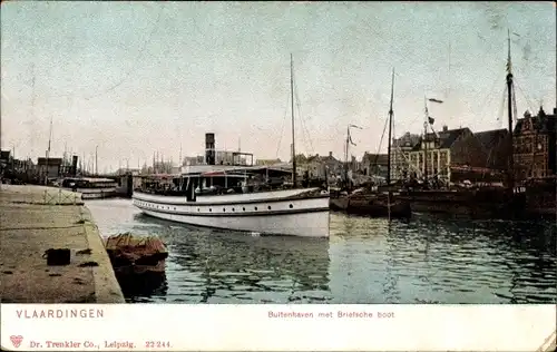 Ak Vlaardingen Südholland, Buitenhaven met Brielsche boot
