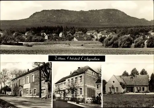 Ak Eichgraben Zittau Oberlausitz, Teilansicht m Töpfer, Gasthaus Neue Schänke, Schule, Kindergarten