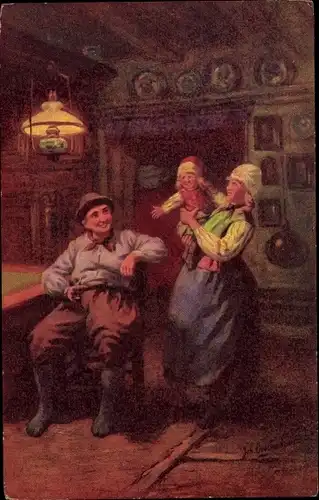 Künstler Ak Gerstenhauer, Johann Georg, niederländisches Motiv, Familie in Tracht