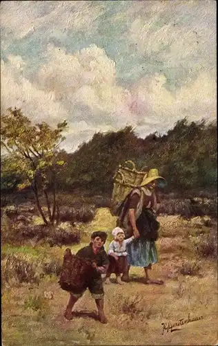 Künstler Ak Gerstenhauer, Johann Georg, niederländisches Motiv, Frau mit Kindern