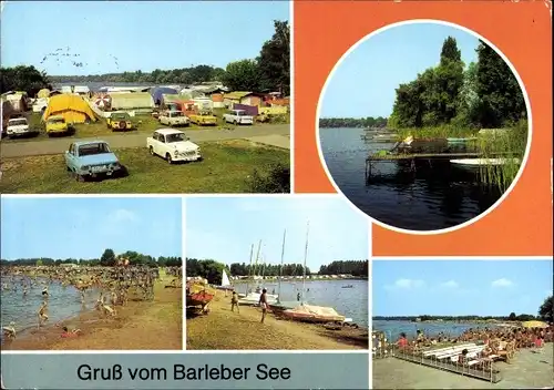 Ak Barleber See Magdeburg, Campingplatz, Steg, Strandbad, Boote