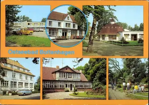 Ak Ostseebad Boltenhagen, Urlauberdorf, Kurverwaltung, Pavillon-Bar, Poliklinik-Krankenhaus