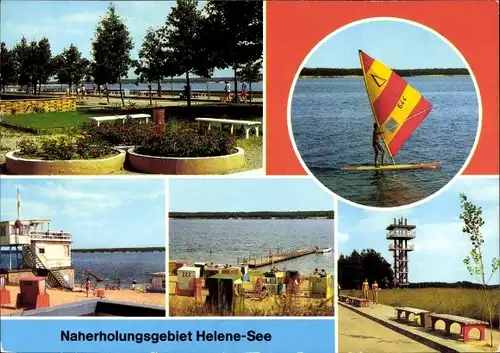 Ak Frankfurt an der Oder, Helene-See, Promenade, Windsurfing, Aufsichtsturm, Strand, Promenade