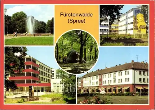 Ak Fürstenwalde an der Spree, Park, POS Hermann Matern, Rauenscher Stein, Mühlenstr., Feierabendheim