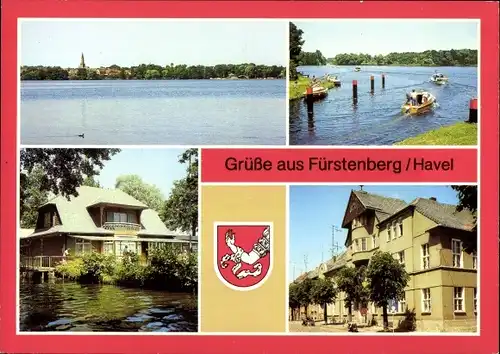 Ak Fürstenberg an der Havel, Blick über den Schwedtsee, An der Havel, Sportlerheim, Rathaus