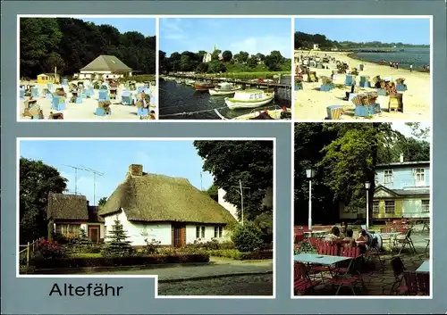 Ak Altefähr auf der Insel Rügen, Café am Strand, Seglerhafen, Altes Fischerhaus, Kurhaus