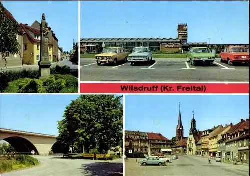 Ak Wilsdruff in Sachsen, Postsäule, Autobahn-Raststätte, Autobahnbrücke, Markt