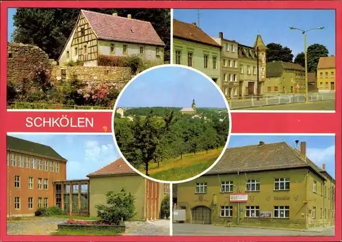 Ak Schkölen in Thüringen, Anlage am Schloss, POS Maxim Gorki, Taubenherd, Rathaus