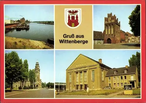 Ak Wittenberge an der Elbe Prignitz, Am Hafen, Steintor, Blick zum Rathaus, Kulturhaus