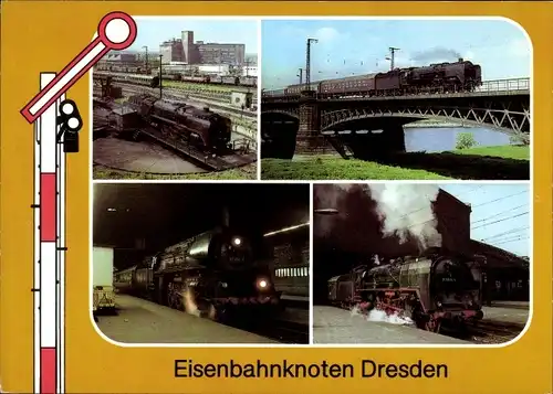 Ak Dresden, Hauptbahnhof, Bahnbetriebswerk, Elbbrücke, D1 294 mit D 378 Istropolitan, Bhf Neustadt