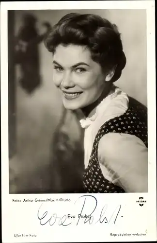Ak Schauspielerin Eva Probst, Portrait, Prisma Film Die Försterbuben, Autogramm