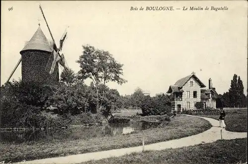 Ak Paris, Bois de Boulogne, Le Moulin de Bagatelle, Windmühle