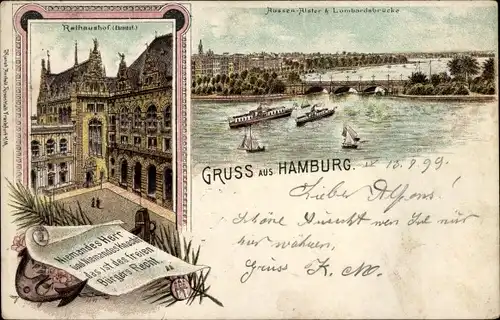 Litho Hamburg, Lombardsbrücke, Rathaushof