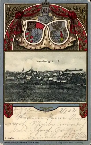 Präge Wappen Passepartout Ak Günzburg in Schwaben, Blick auf den Ort